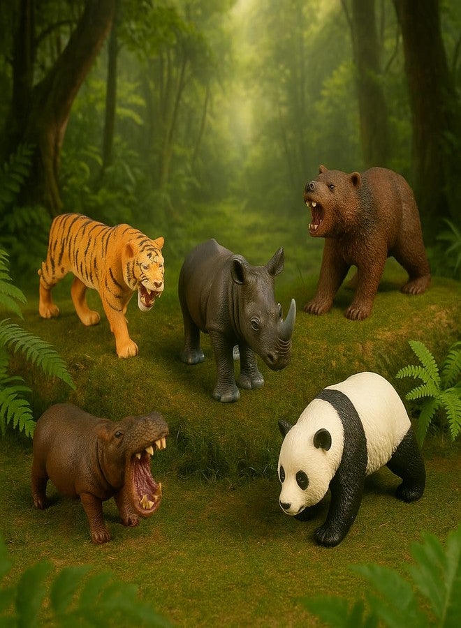 DTR Creation Wild Animal Figurines Toy Set - 5 Pcs (Tiger, Bear, Rhino, Hippo, Panda) | Jungle Safari Animals | Kids Educational Animal Toys | Birthday Gift Pack for Boys & Girls - Image 3